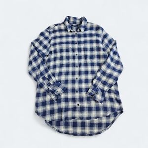 Madewell Cotton Viscose Blend Blue and Beige Plaid Cozy Button Down Shirt Sz‎ M
